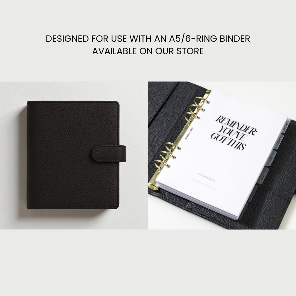 A5 6 ring binder with gold rings external and internal view