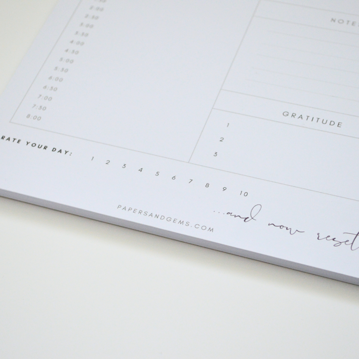 A4 daily planner pad edge view