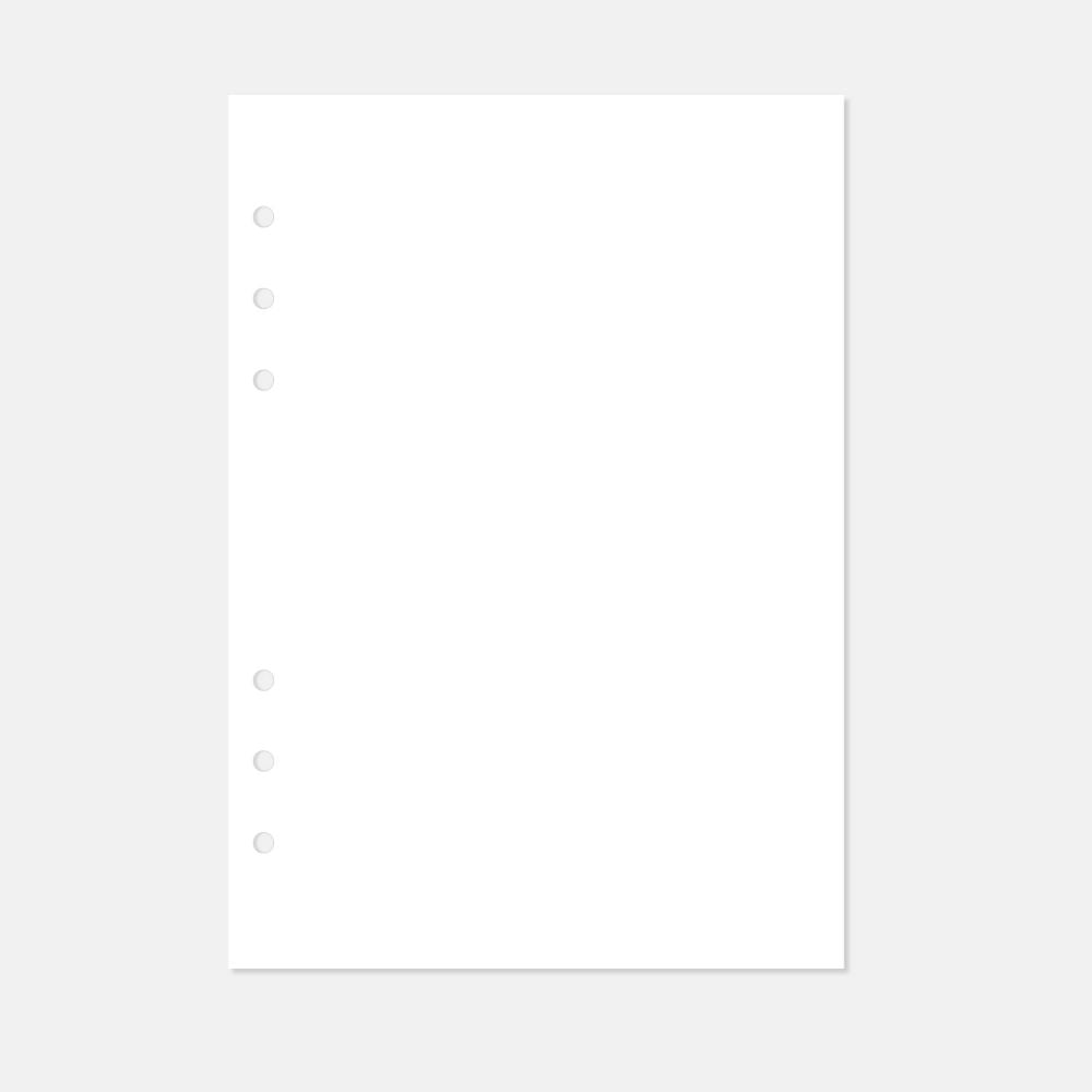 A5 Planner inserts plain pages with six punched holes on a white background