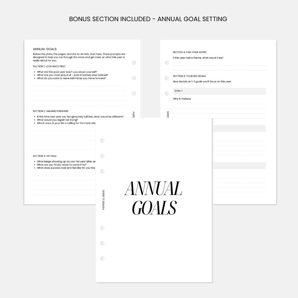 A5 Quarterly Goal Planning Inserts - For 6-Ring Binder