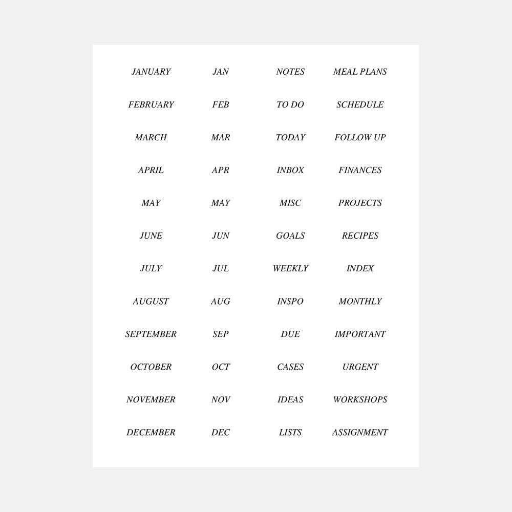 Sticker categories for planner dividers