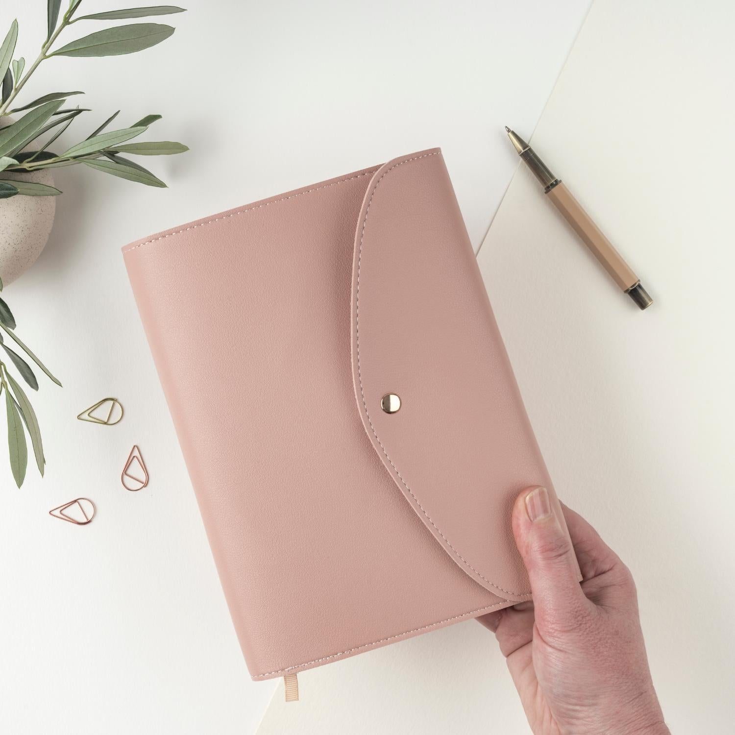 faux leather organiser pink A5 notebook cover