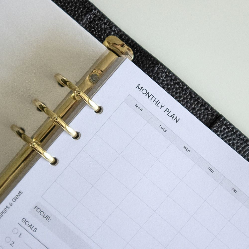 A5 Monthly Planner Inserts - 12 Undated Months (6 Sheets) - For 6-Ring Binder