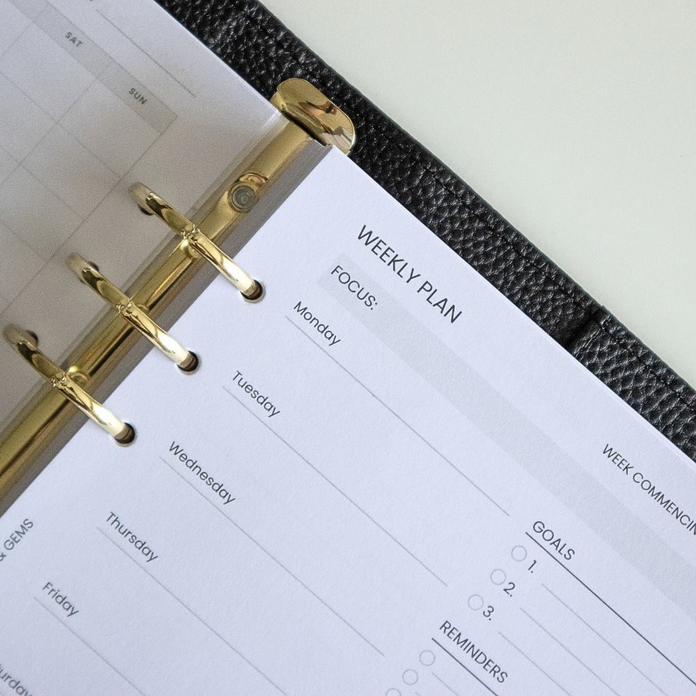 A5 Weekly Planner Inserts - 6 Undated Months/24 Weeks (13 Sheets) - For 6-Ring Binder