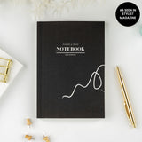 A5 black lined notebook layflat with stationery as seen in stylist magazine