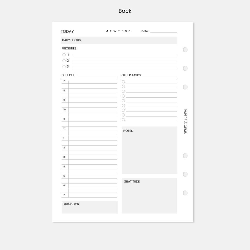A5 Daily Planner Inserts - 90 Undated Days (45 Sheets) - For 6 Ring Binder