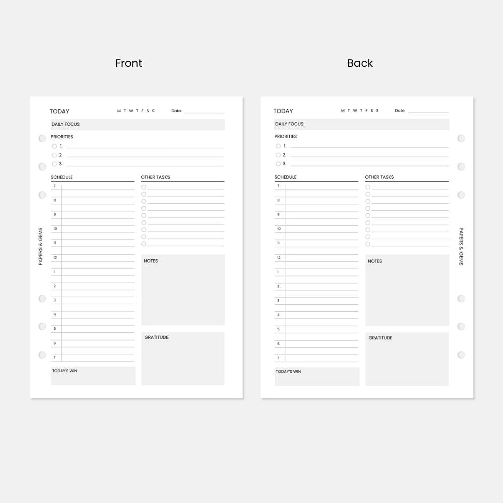 A5 Daily Planner Inserts - 90 Undated Days (45 Sheets) - For 6 Ring Binder