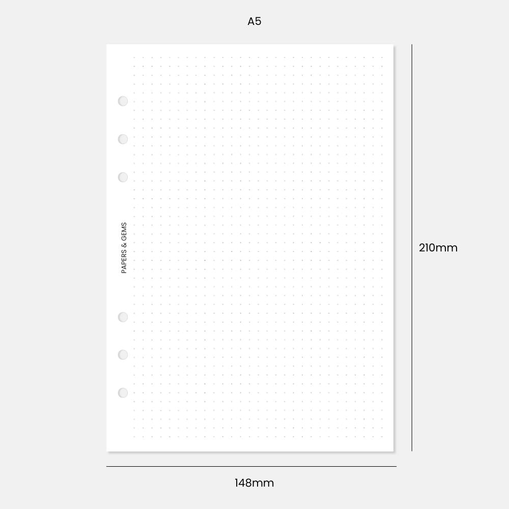 A5 White Dotted Paper Inserts - 20 Sheets - For 6-Ring Binder