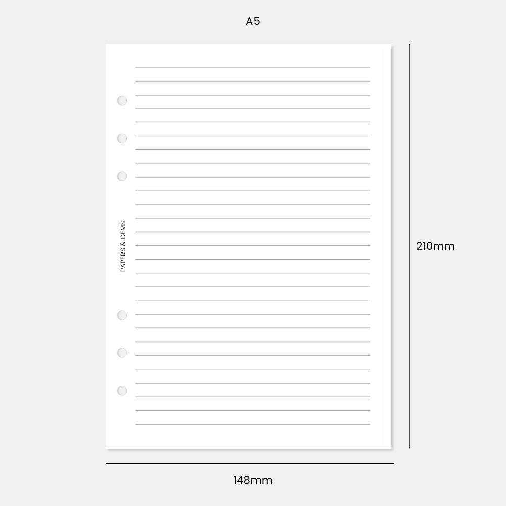 A5 White Lined Paper Inserts - 20 Sheets - For 6-Ring Binder