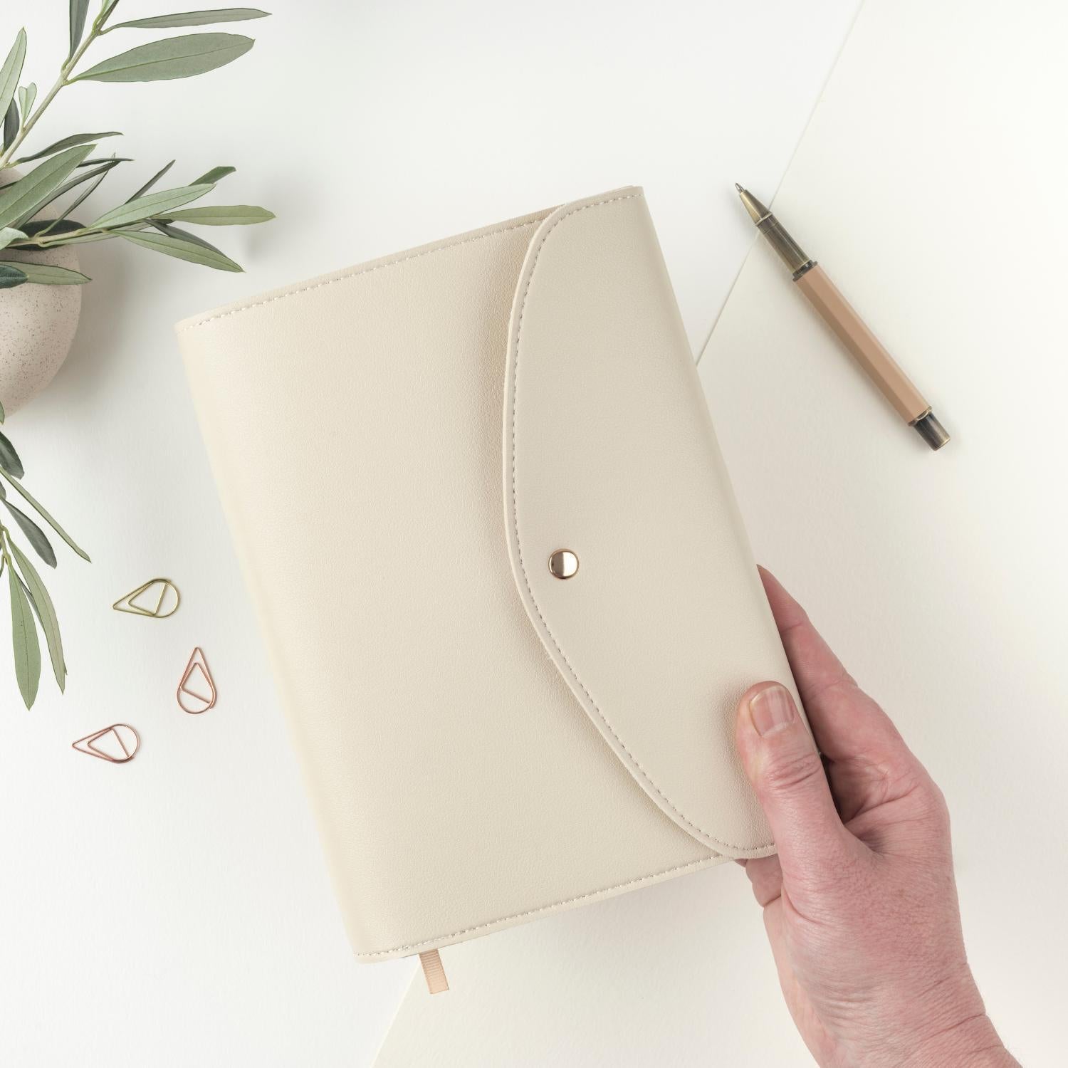 faux leather organiser beige A5 notebook cover