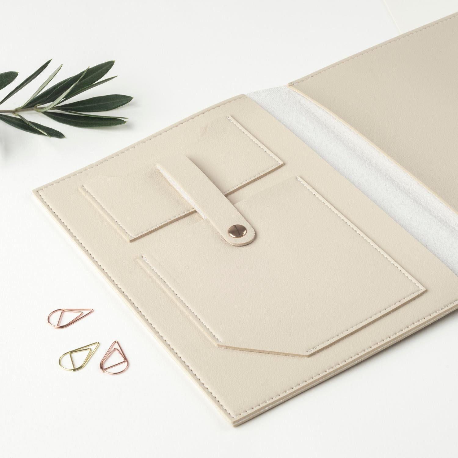 faux leather organiser beige A5 notebook cover