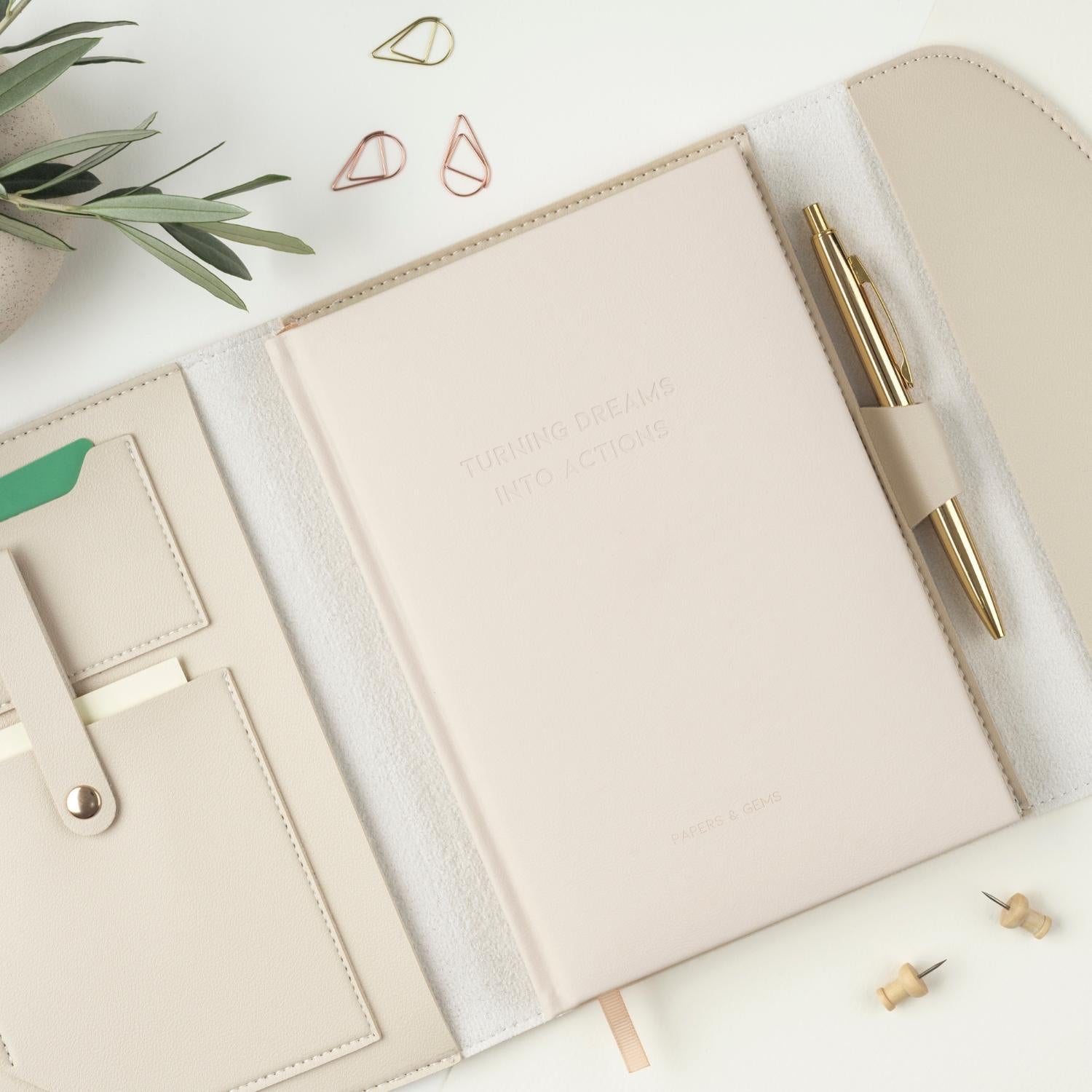 faux leather organiser beige A5 notebook cover