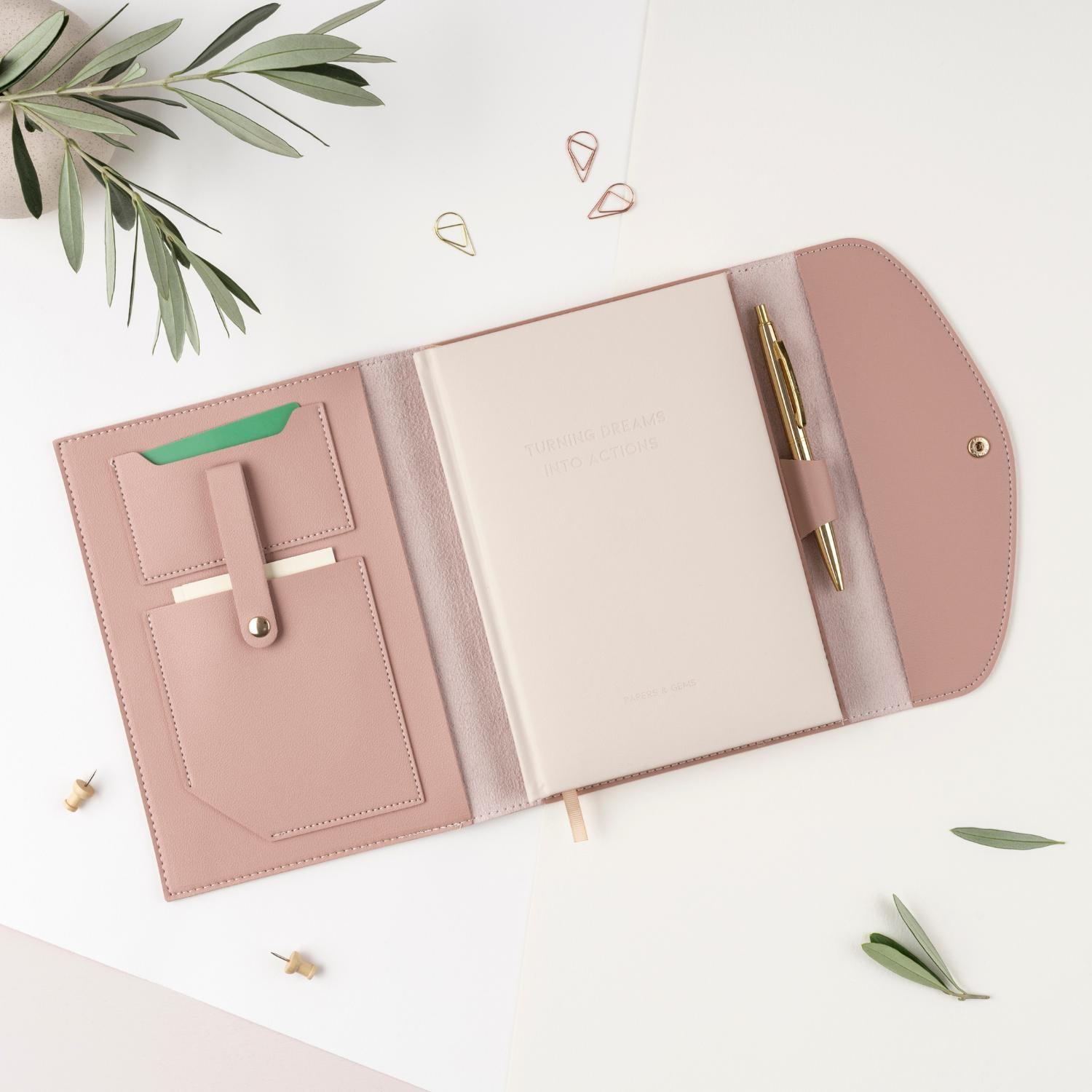 faux leather organiser pink A5 notebook cover