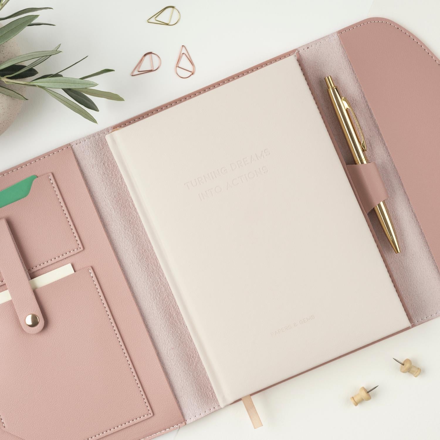 faux leather organiser pink A5 notebook cover